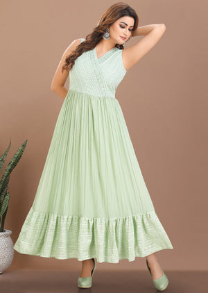 Pista Green Georgette Kurti Full Length