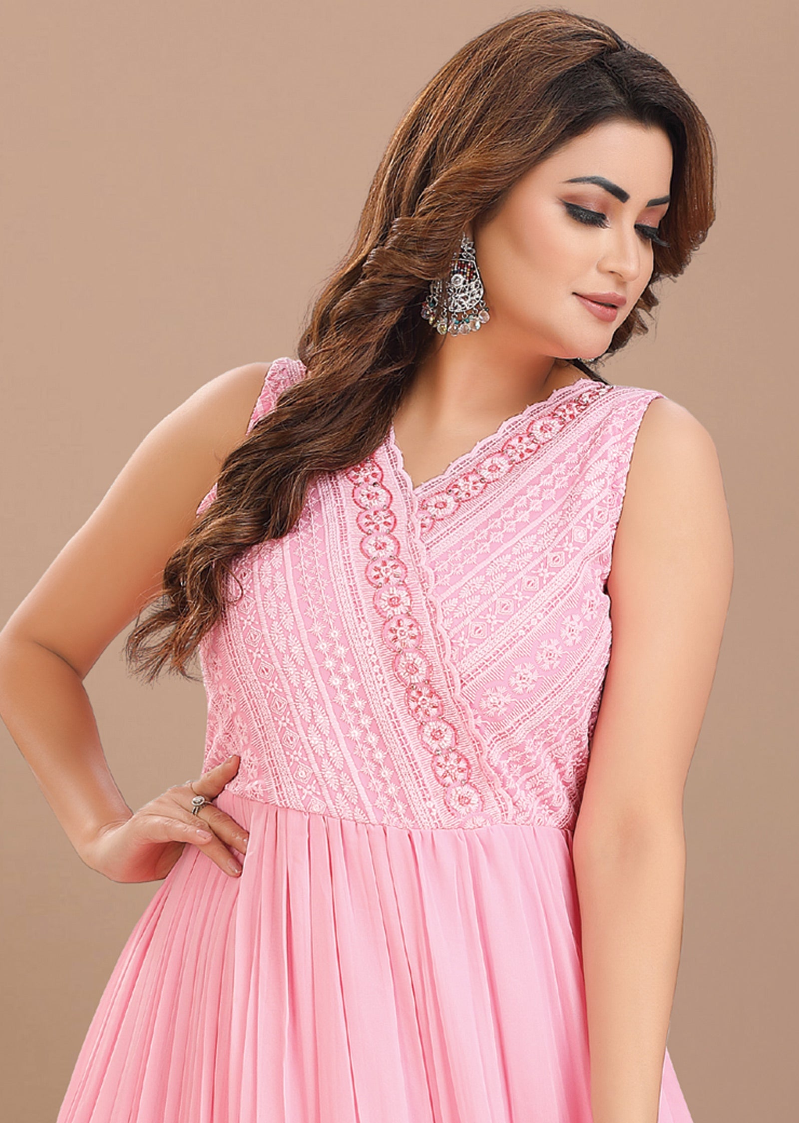 Light Pink Georgette Kurti Full Length