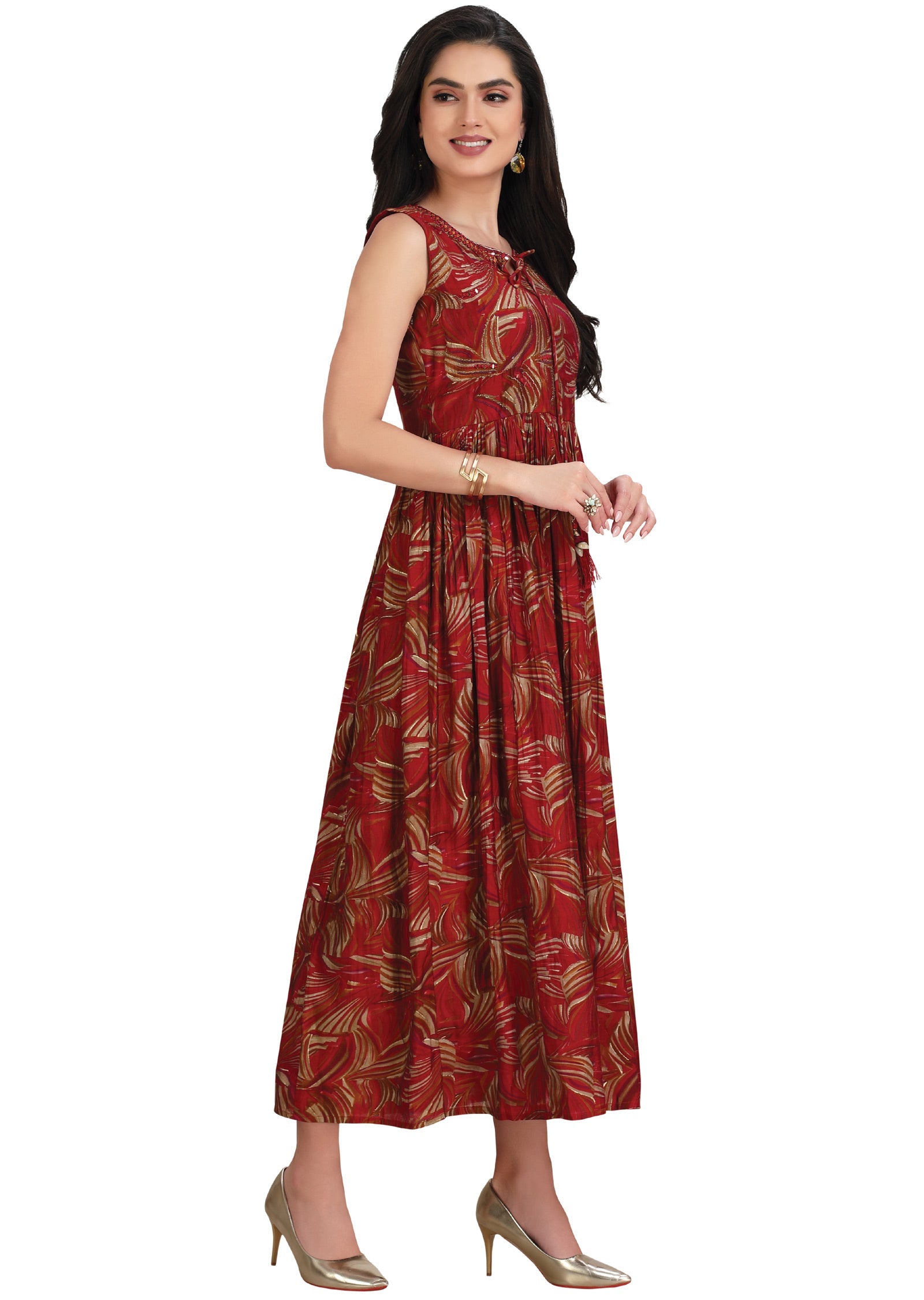 Maroon Muslin Kurti Full Length