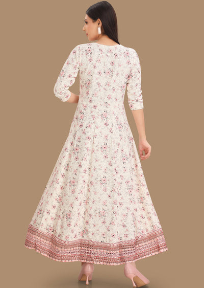 Off White Chicken Reyon Kurti Full Length