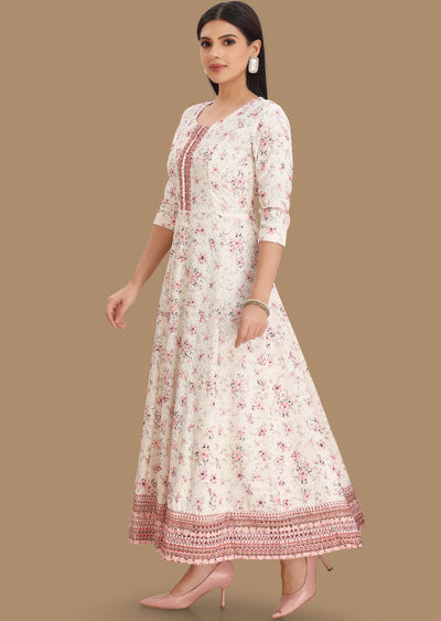 Off White Chikankari Reyon Kurti Full Length