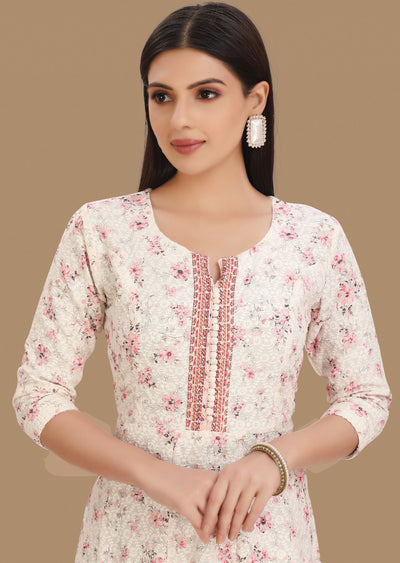 Off White Chikankari Reyon Kurti Full Length