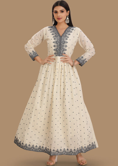 Off White Cotton Kurti Full Length