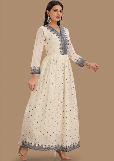 Off White Cotton Kurti Full Length