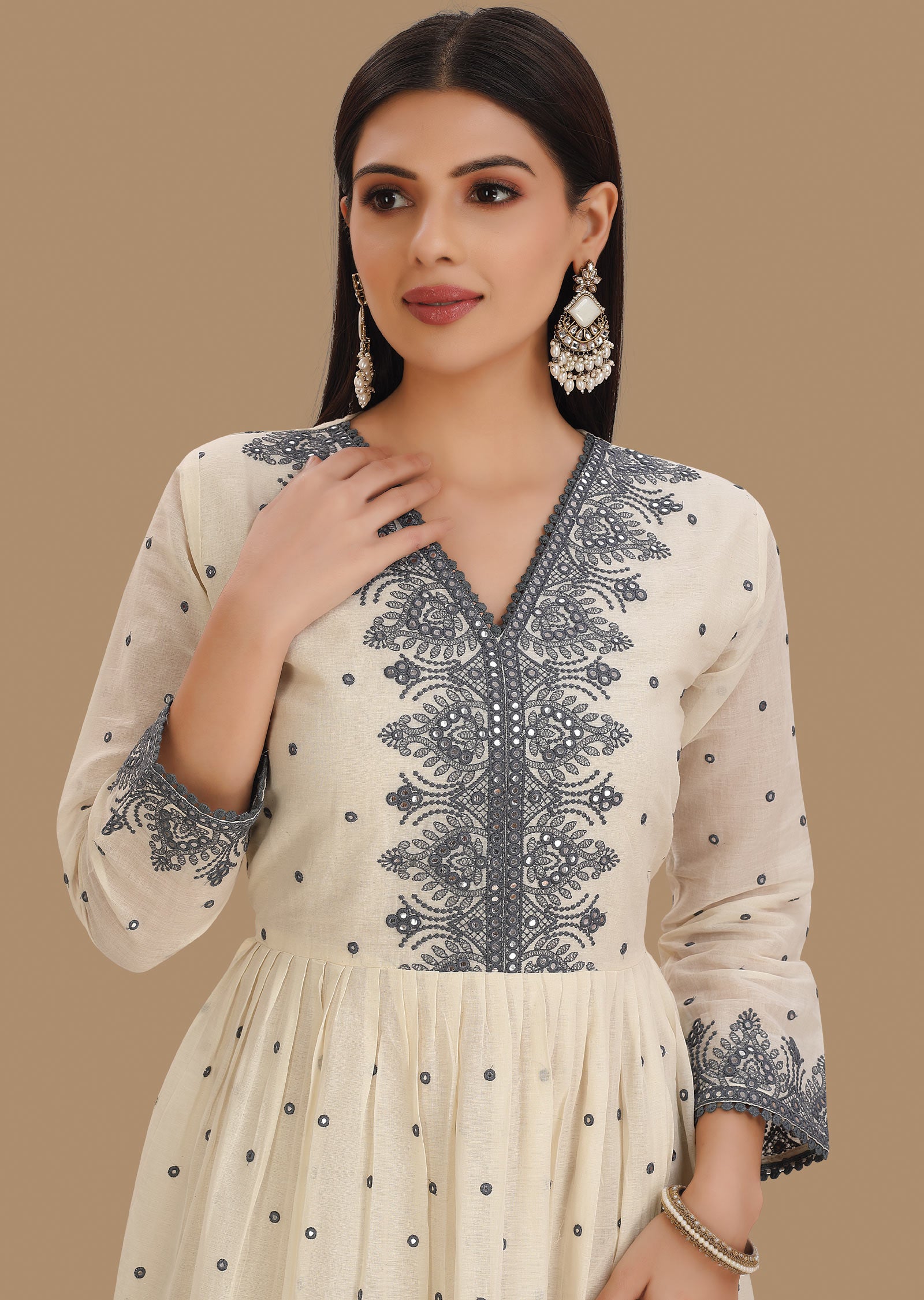 Off White Cotton Kurti Full Length