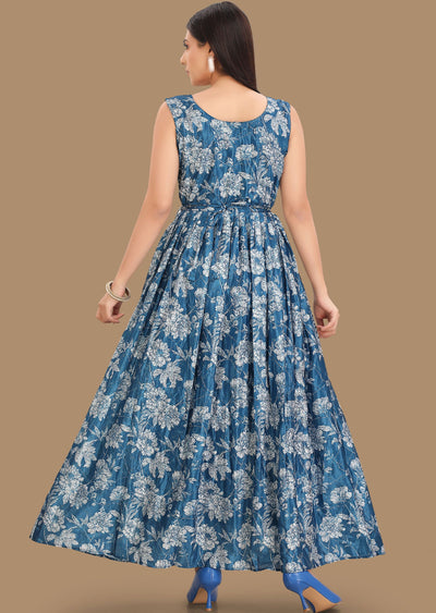 Blue Chinnon Kurti Full Length