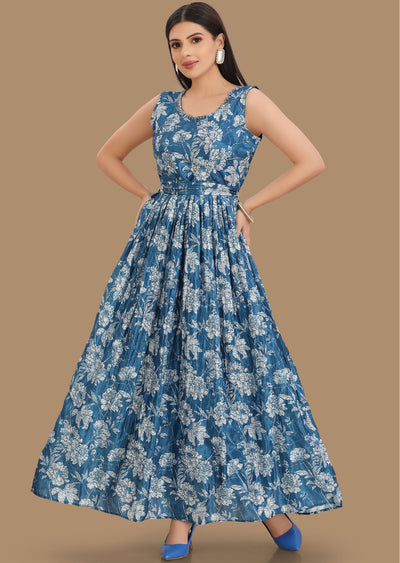 Blue Chinnon Kurti Full Length