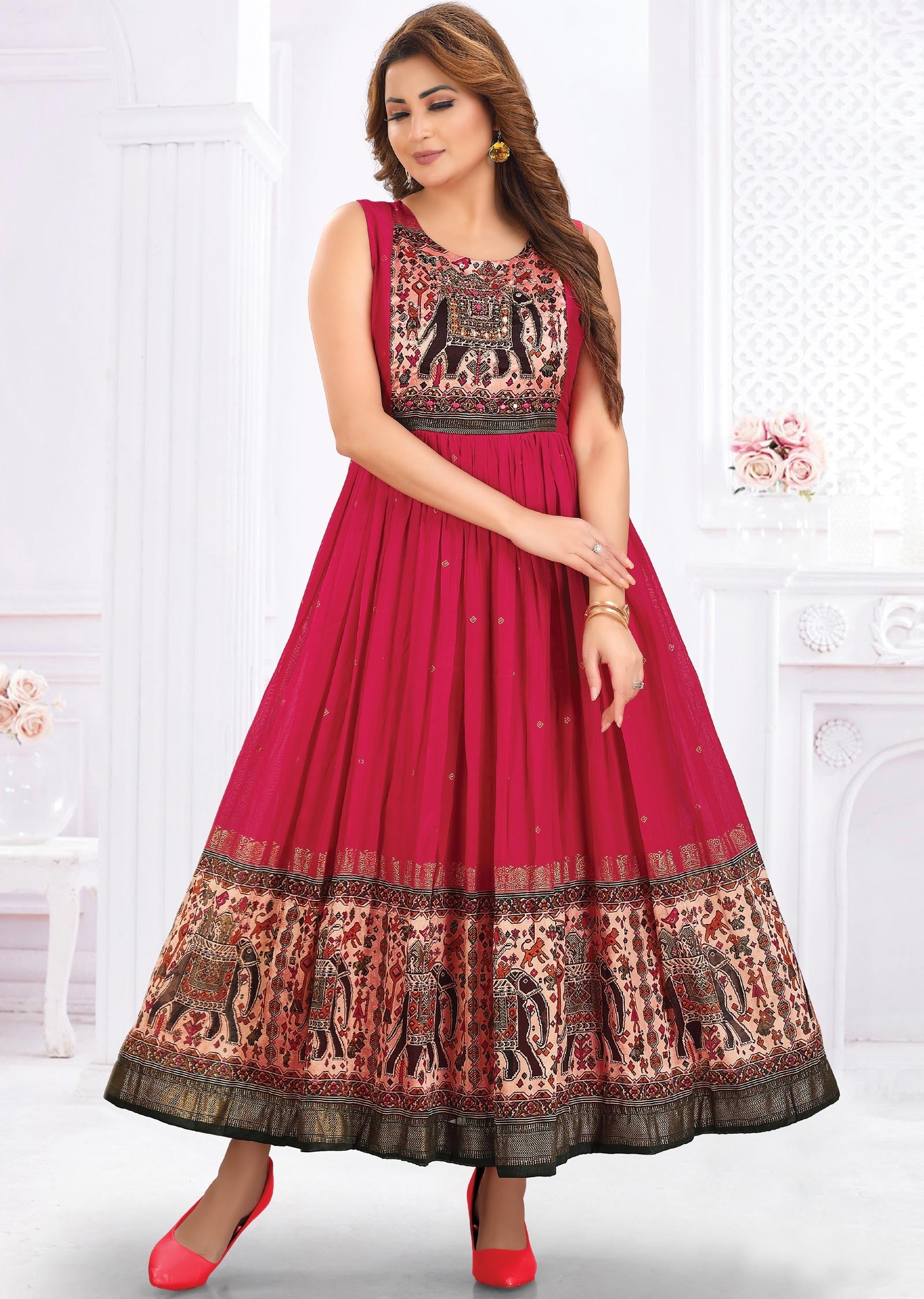 Rani Pink Silk Kurtis Full Length