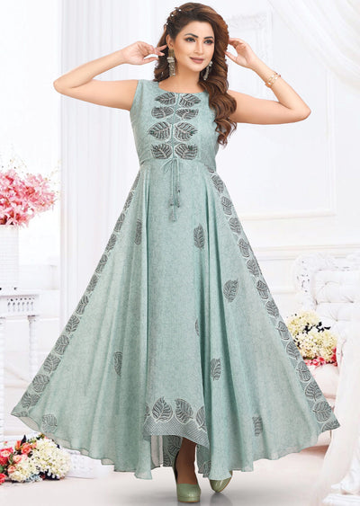 Sea Green Chinnon Georgette Kurti Full Length