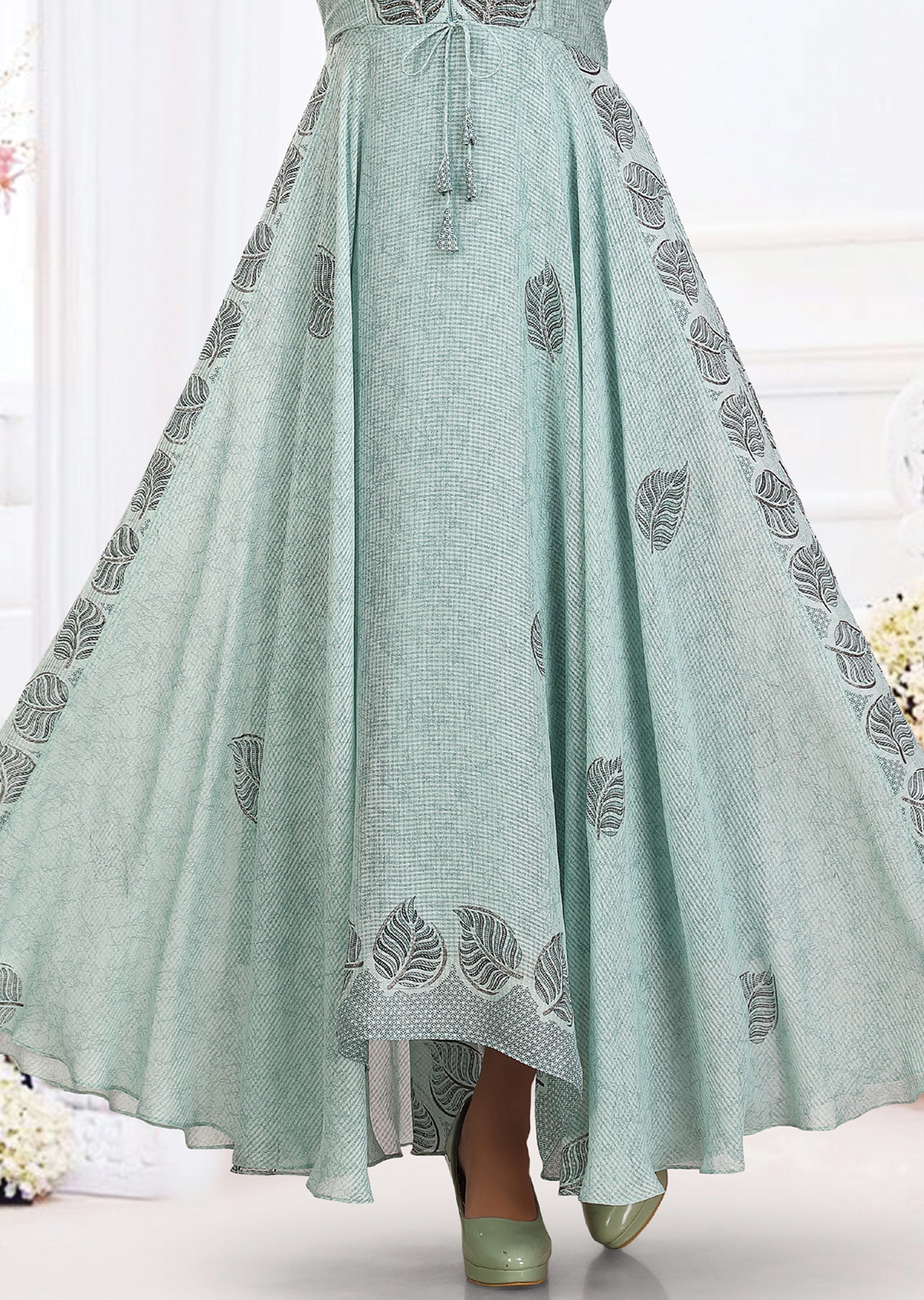 Sea Green Chinnon Georgette Kurti Full Length