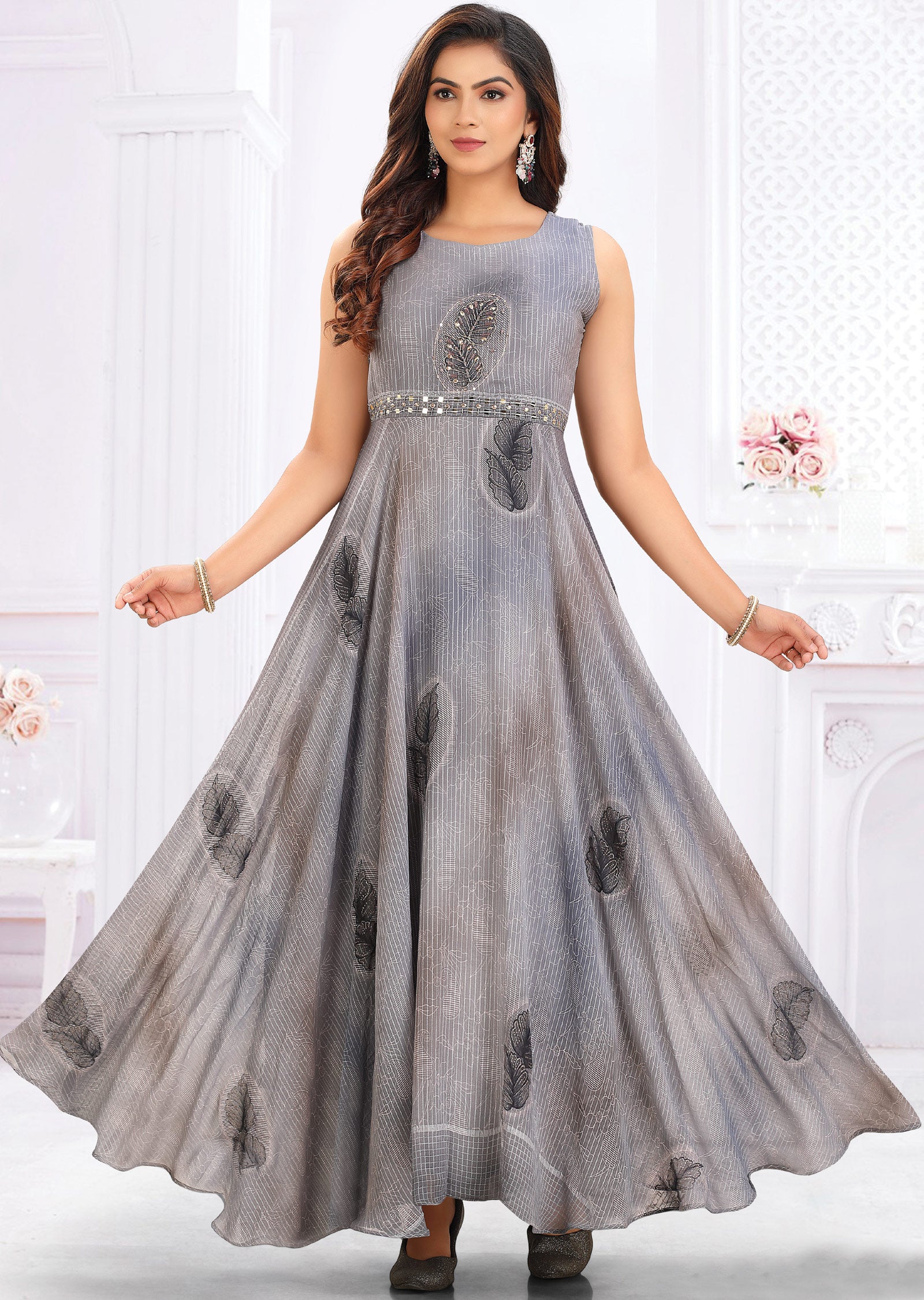 Grey Georgette Kurti Full Length