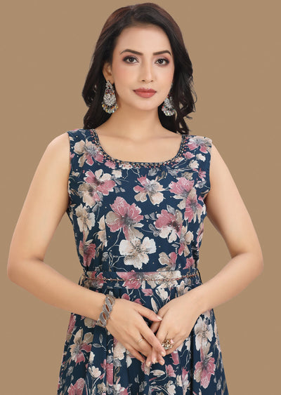 Teal Blue Georgette Kurti Full Length