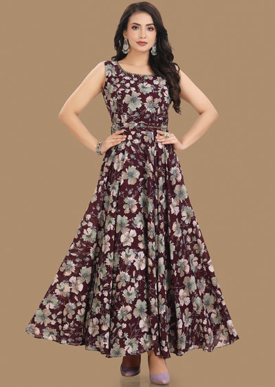 Wine Georgette Kurti Full Length