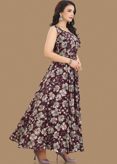 Wine Georgette Kurti Full Length