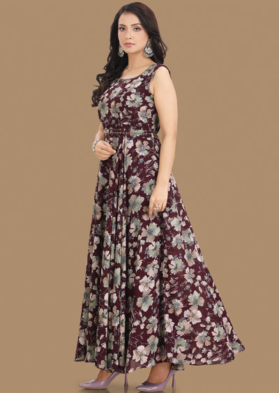 Wine Georgette Kurti Full Length