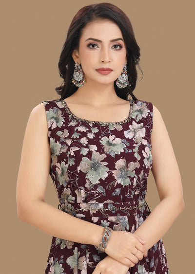 Wine Georgette Kurti Full Length