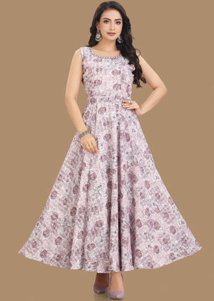 Off White & Purple Georgette Kurti Full Length