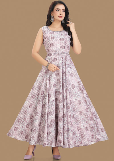 Off White & Purple Georgette Kurti Full Length