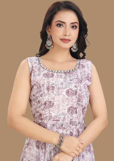 Off White & Purple Georgette Kurti Full Length