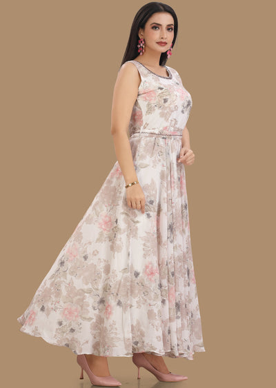 Off White Georgette Kurti Full Length