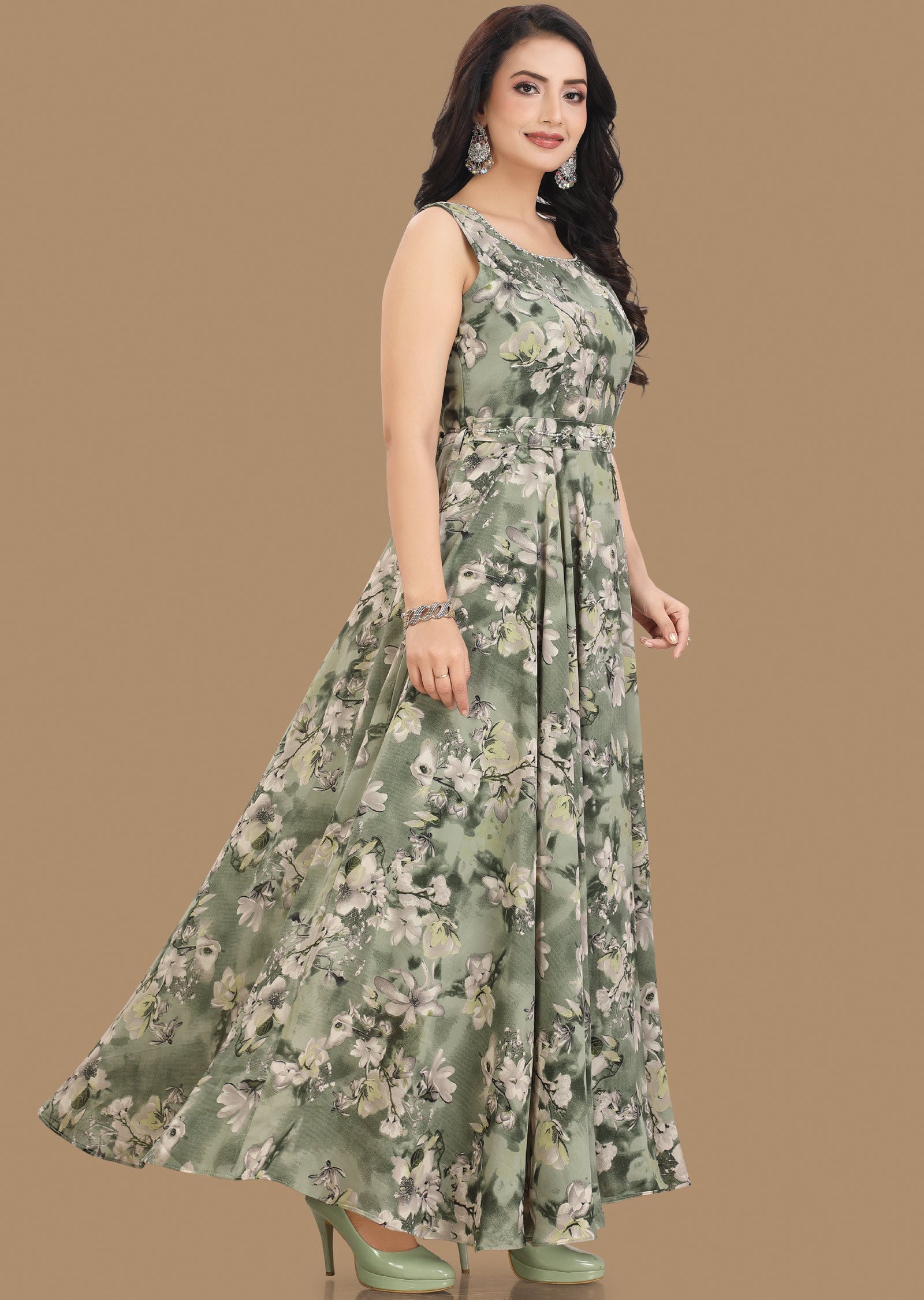 Mehendi Green Georgette Kurti Full Length