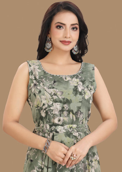 Mehendi Green Georgette Kurti Full Length