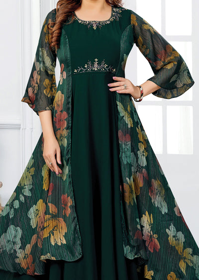 Bottle Green Georgette Kurti Full Length