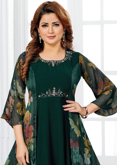 Bottle Green Georgette Kurti Full Length