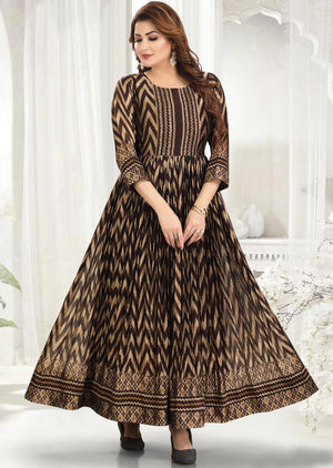 Brown Chinnon Kurti Full Length