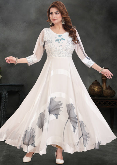 Off White Satin Georgette Full Length