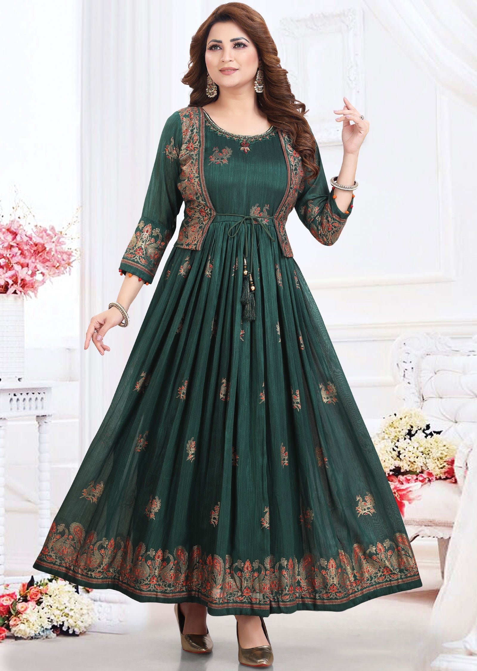 Dark Green Silk Full Length