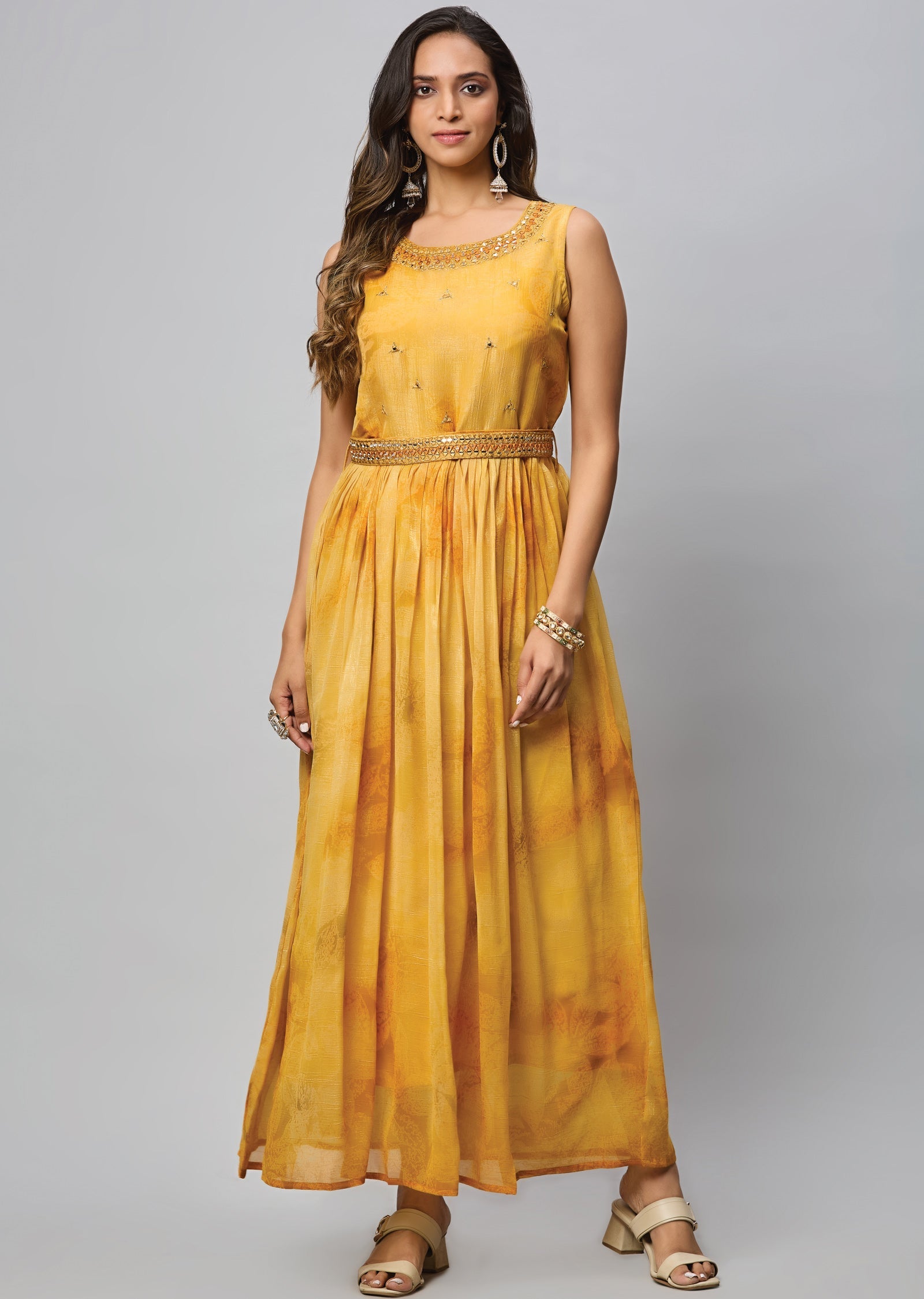 Mustard Chiffon Long Dress