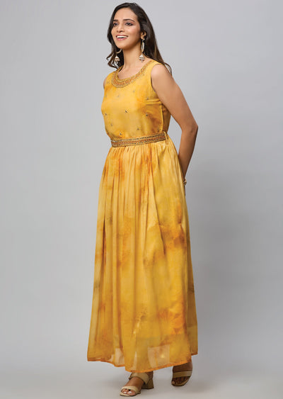 Mustard Chiffon Long Dress
