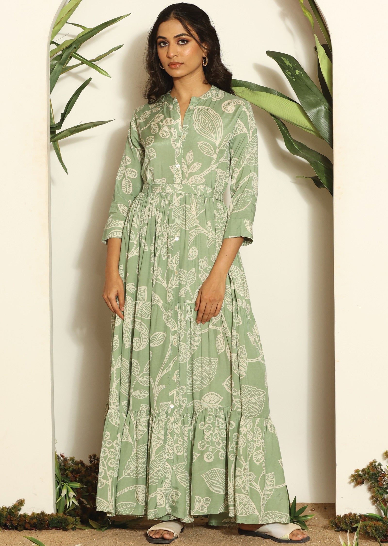 Pista Green Russian Silk Long Dress