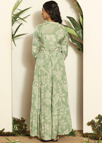 Pista Green Russian Silk Long Dress
