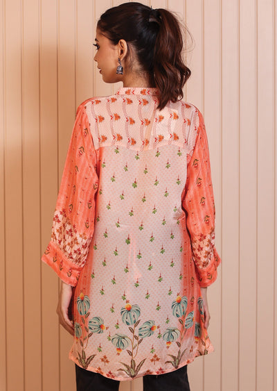 Coral & Peach Crepe Short Kurti