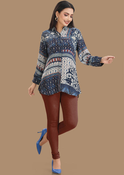 Navy Blue Crepe Short Kurti