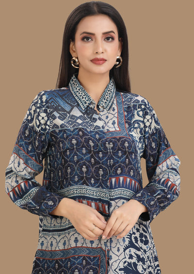 Navy Blue Crepe Short Kurti