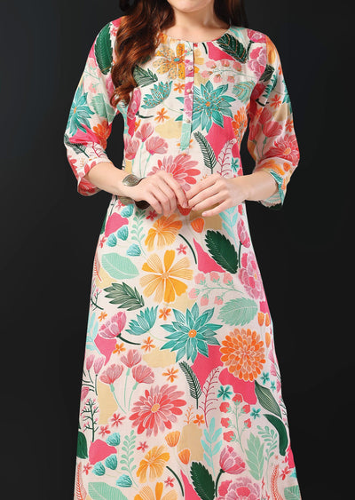 Off White Silk Kurti Straight Cut