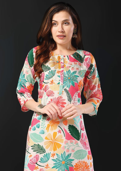 Off White Silk Kurti Straight Cut