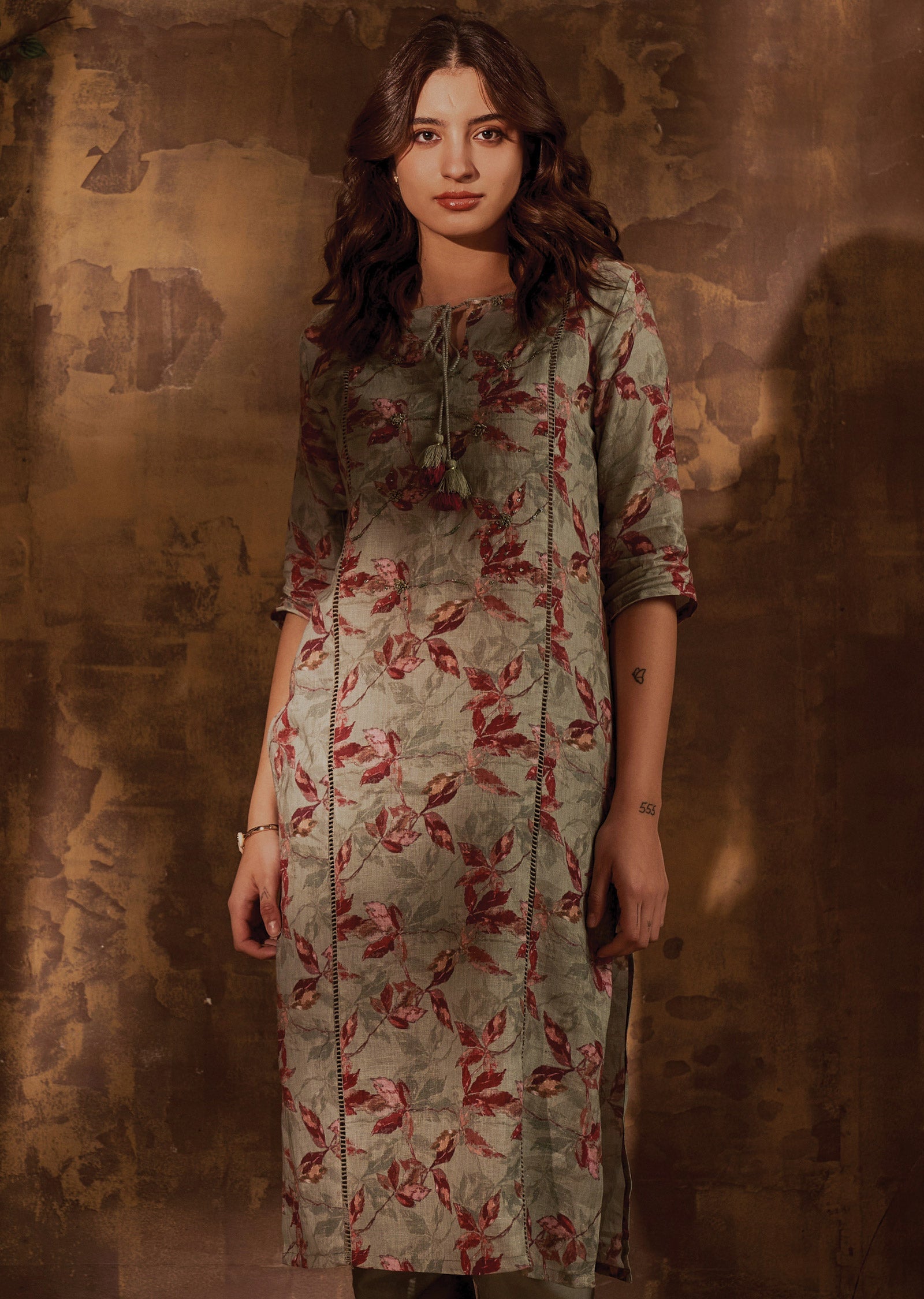 Mehndi Green Linen Kurti Straight Cut