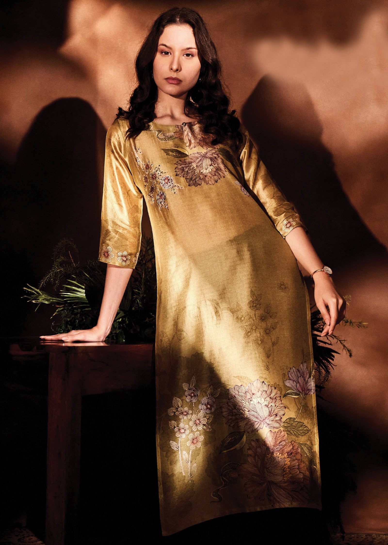 Light Mehndi Green Silk Kurti Straight Cut