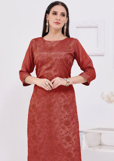 Dusty Rust Chinnon Kurti Straight Cut