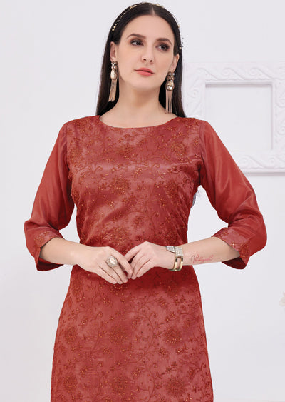 Dusty Rust Chinnon Kurti Straight Cut