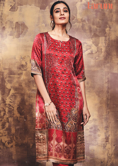 Maroon Linen Satin Kurti Straight Cut