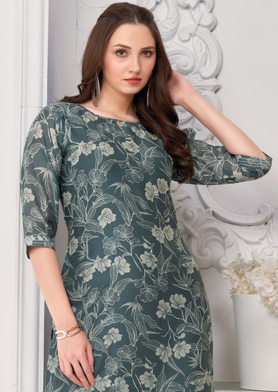 Grey Soft Chanderi Silk Kurti Straight Cut