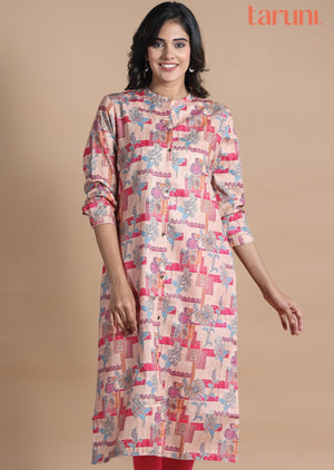 Dusty Peach Cotton Kurti Straight Cut