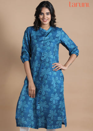 Blue Cotton Kurti Straight Cut