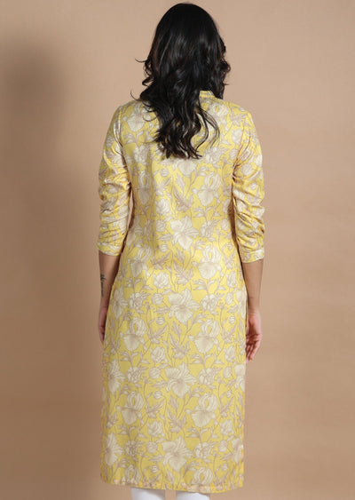 Yellow Cotton Kurti Straight Cut