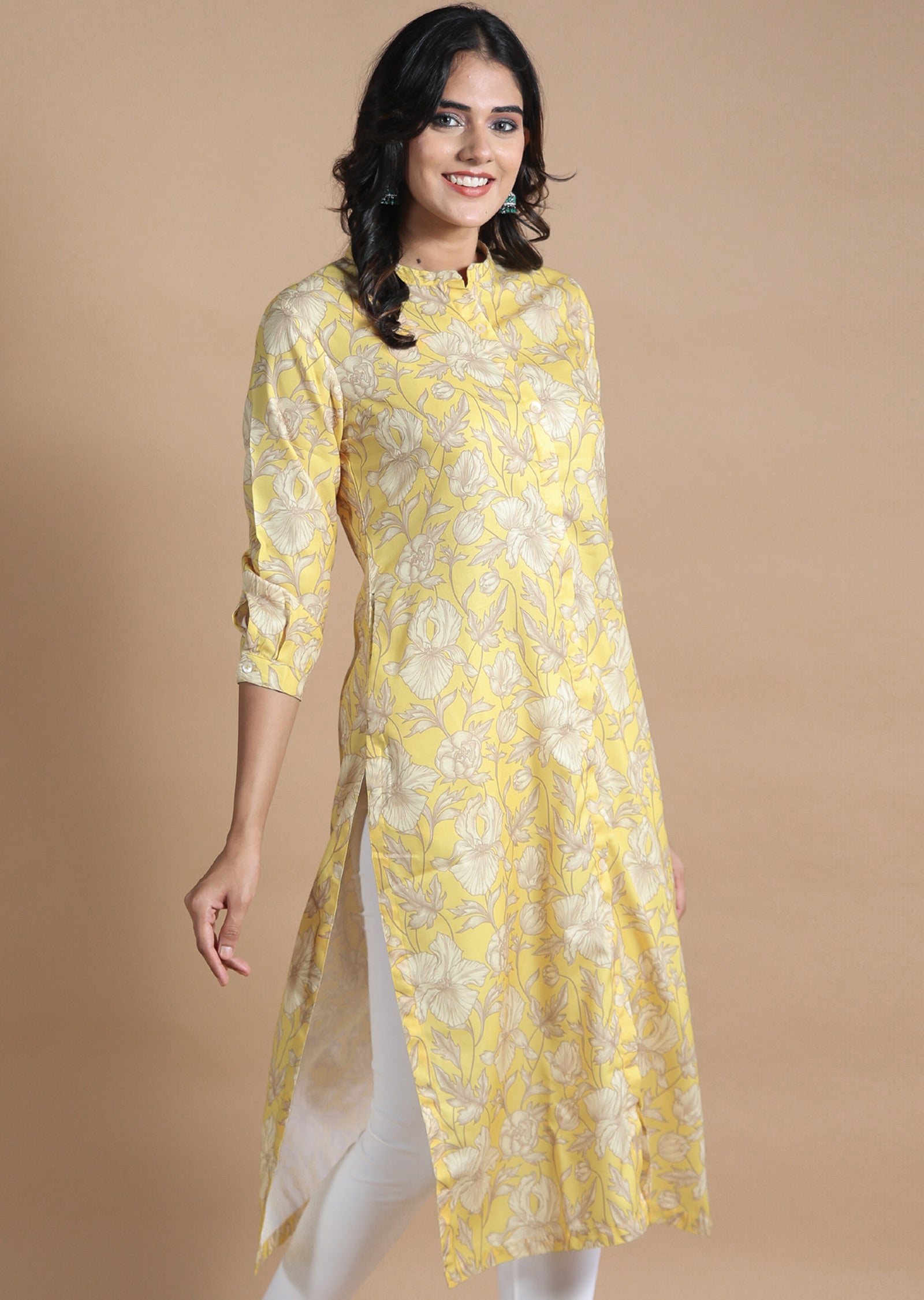 Yellow Cotton Kurti Straight Cut